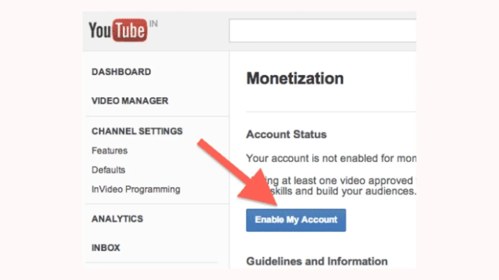 Enable Monetization for videos